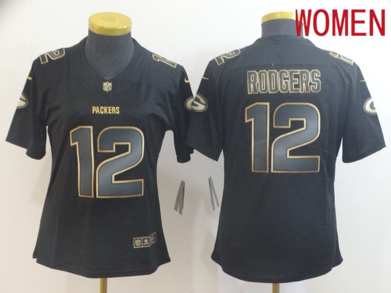 Women Green Bay Packers #12 Rodgers Nike Vapor Limited Black Golden NFL Jerseys->cleveland browns->NFL Jersey